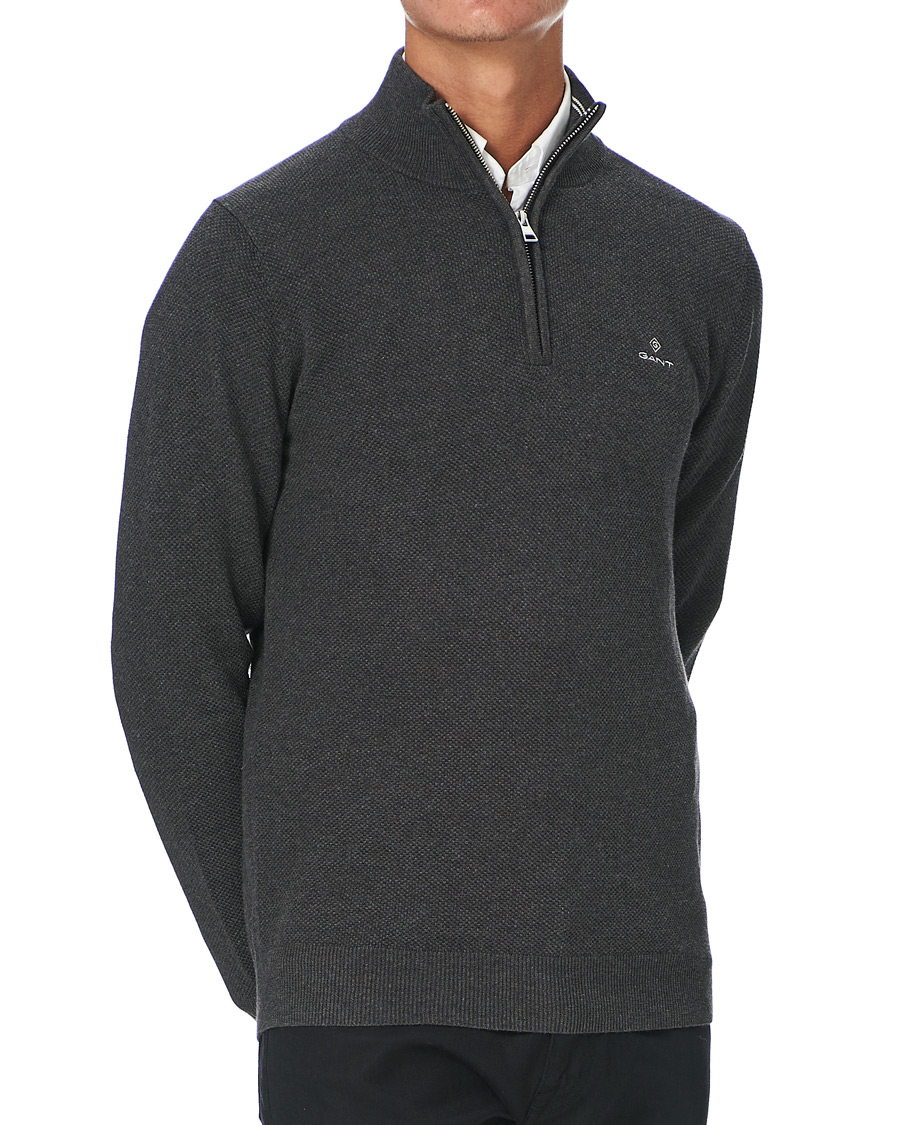 Uomini | Maglieria | GANT | Cotton Pique Half Zip Antracite Mealnge
