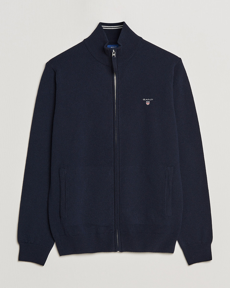 Uomini | Maglieria | GANT | Lambswool Full Zip Marine