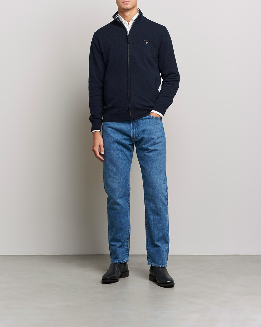 Uomini | Maglieria | GANT | Lambswool Full Zip Marine