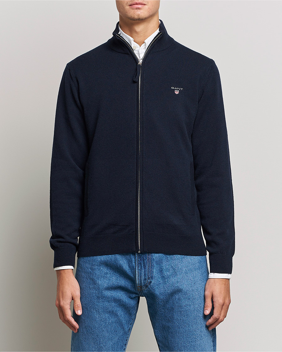 Uomini | Maglieria | GANT | Lambswool Full Zip Marine