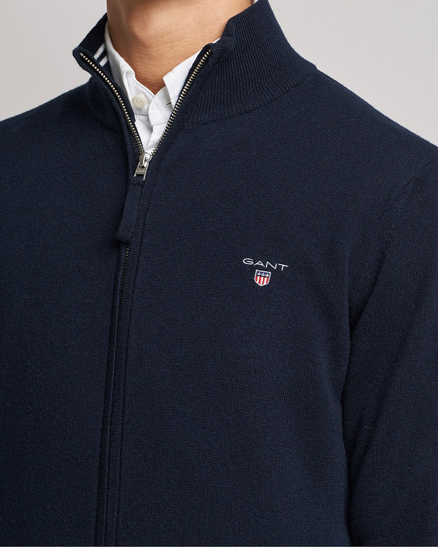 Uomini | Maglieria | GANT | Lambswool Full Zip Marine