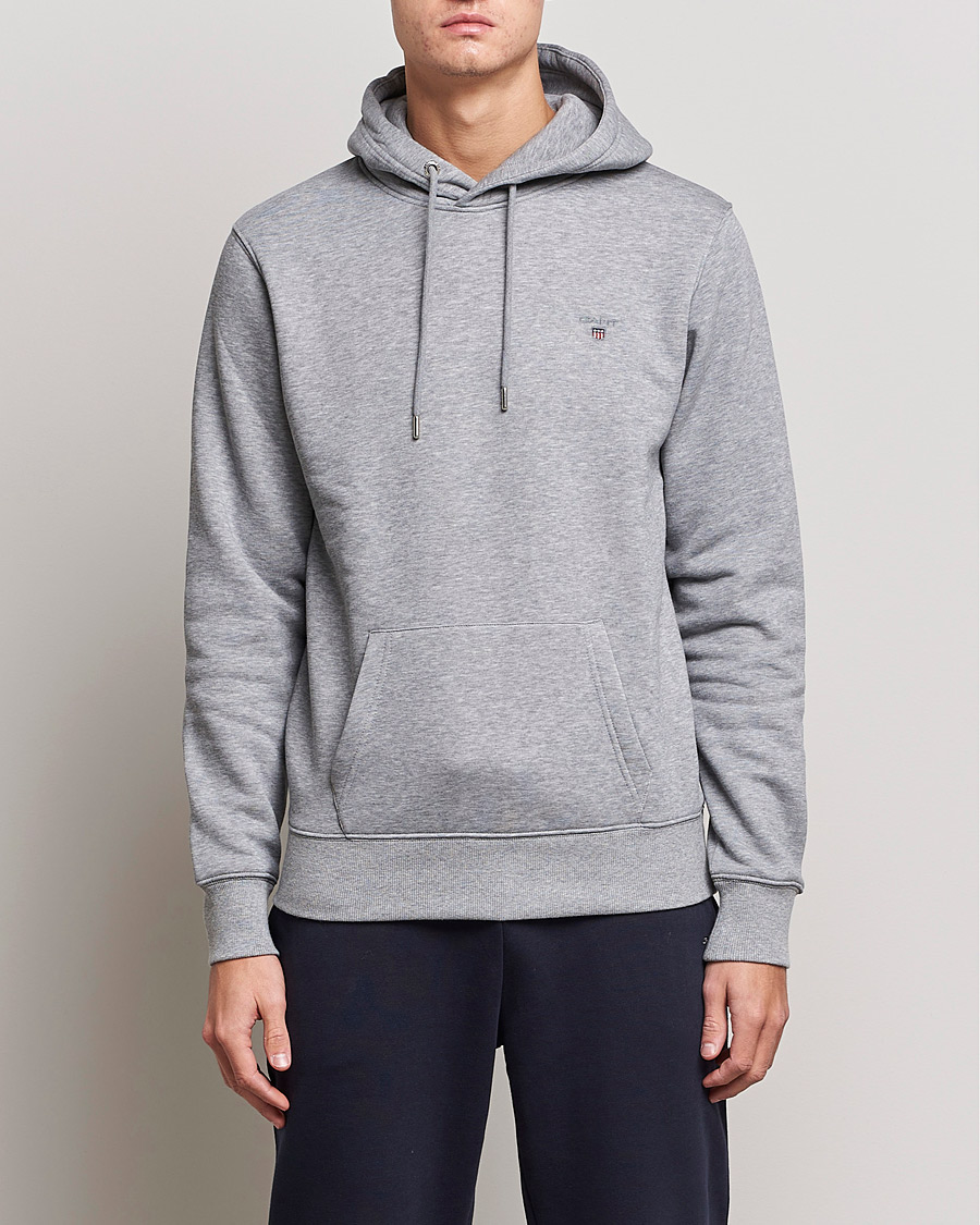 Uomini | Maglieria | GANT | Original Shield Logo Hoodie Grey Melange