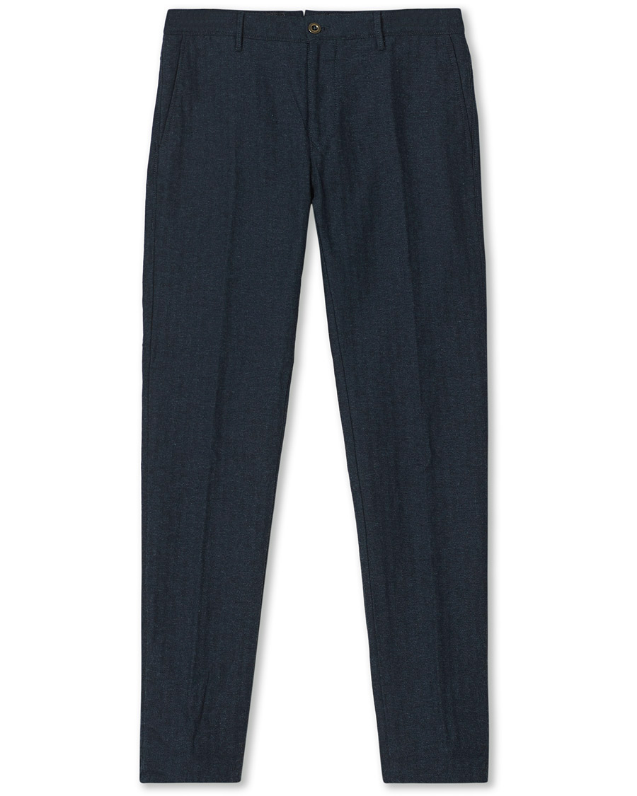 Uomini | Pantaloni | Incotex | Slim Fit Cotton/Wool Herringbone Slacks Navy