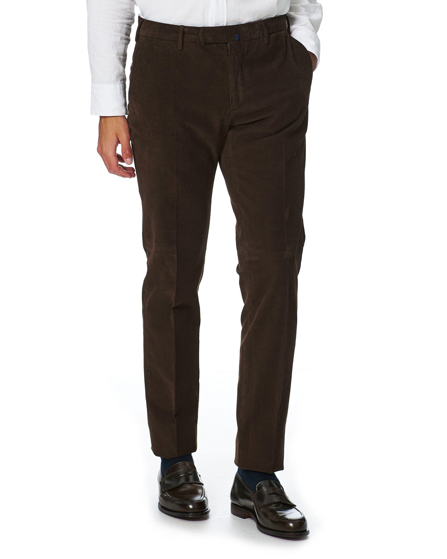 Uomini | Pantaloni | Incotex | Slim Fit Corduroy Trousers Dark Brown