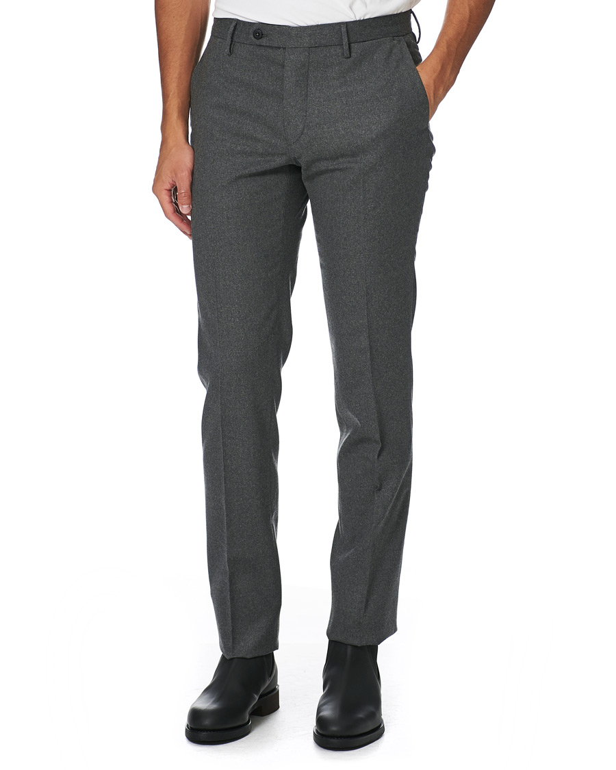 Uomini | Pantaloni | Incotex | Slim Fit Washable Flannel Trousers Grey Melange