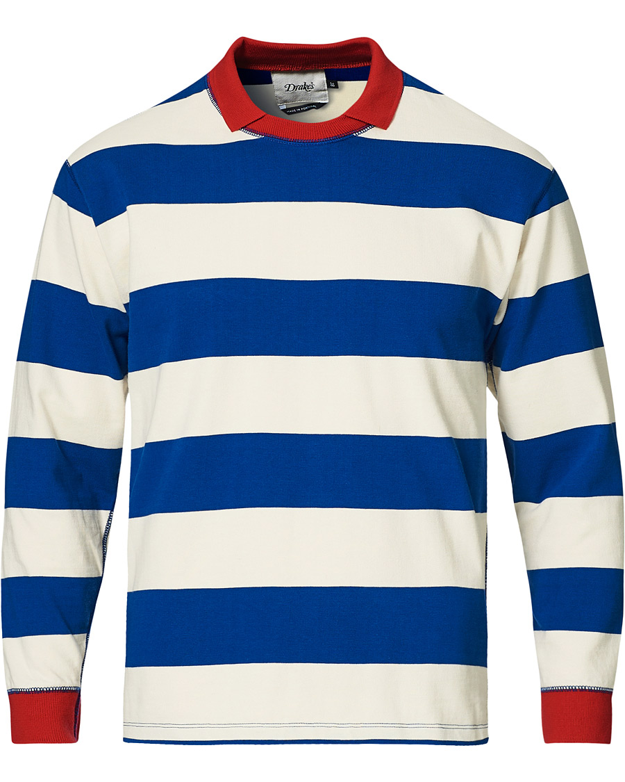 Uomini | T-shirt | Drake's | Mock Collar Long Sleeve Tee Blue/White