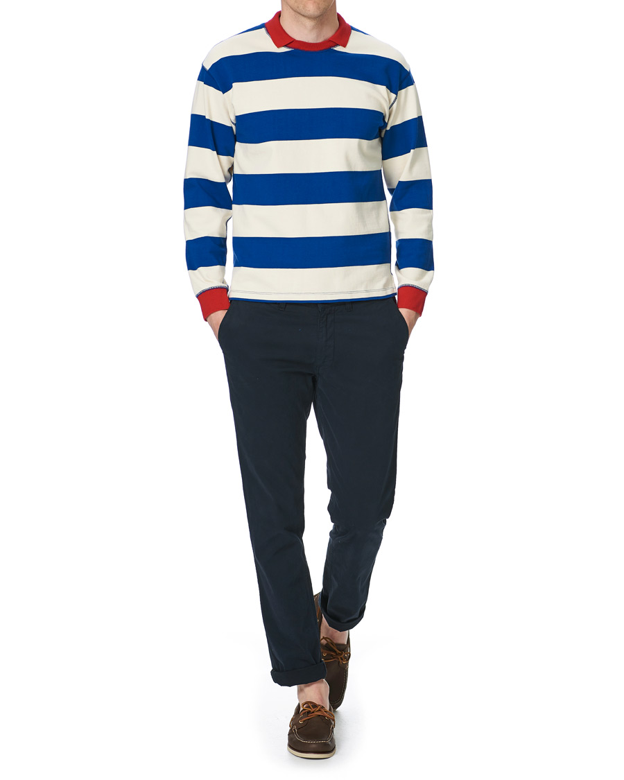 Uomini | T-shirt | Drake's | Mock Collar Long Sleeve Tee Blue/White