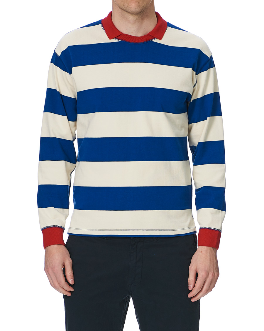 Uomini | T-shirt | Drake's | Mock Collar Long Sleeve Tee Blue/White