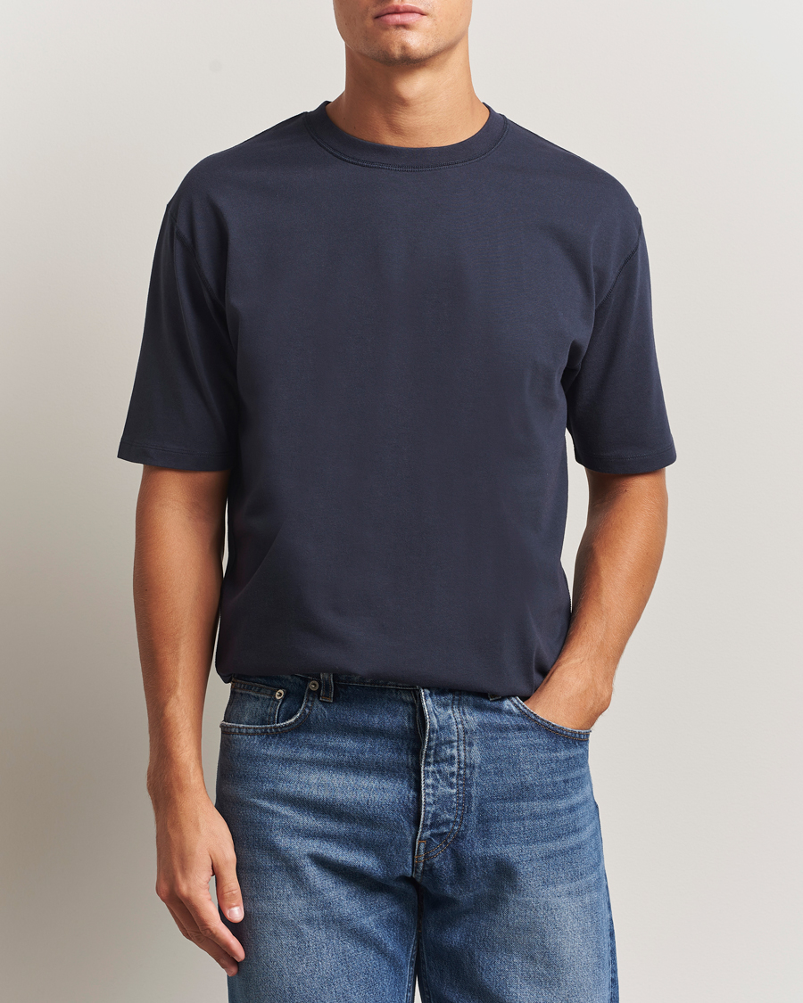Uomini | T-shirt | Drake's | Short Sleeve Hiking T-Shirt Navy