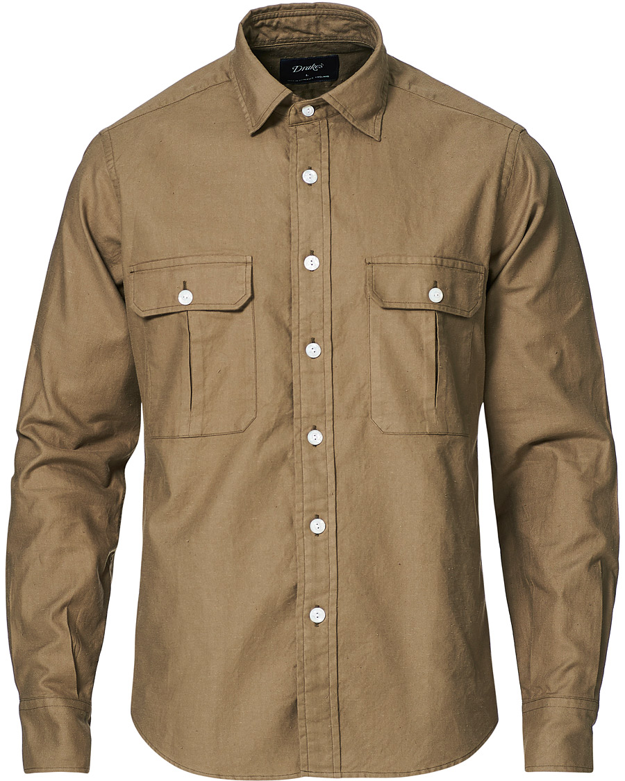 Uomini | Camicie | Drake's | Two Pocket Cotton Work Shirt Khaki