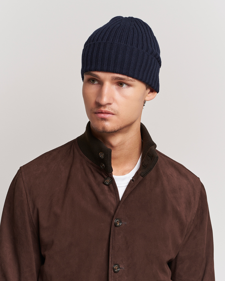 Uomini | Berretti | Piacenza Cashmere | Ribbed Cashmere Beanie Navy