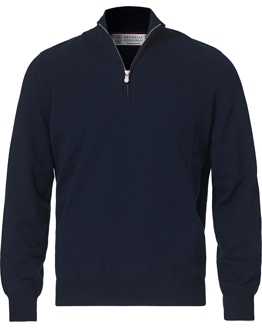 Uomini | Maglieria | Brunello Cucinelli | 2 Ply Cashmere Half Zip Navy
