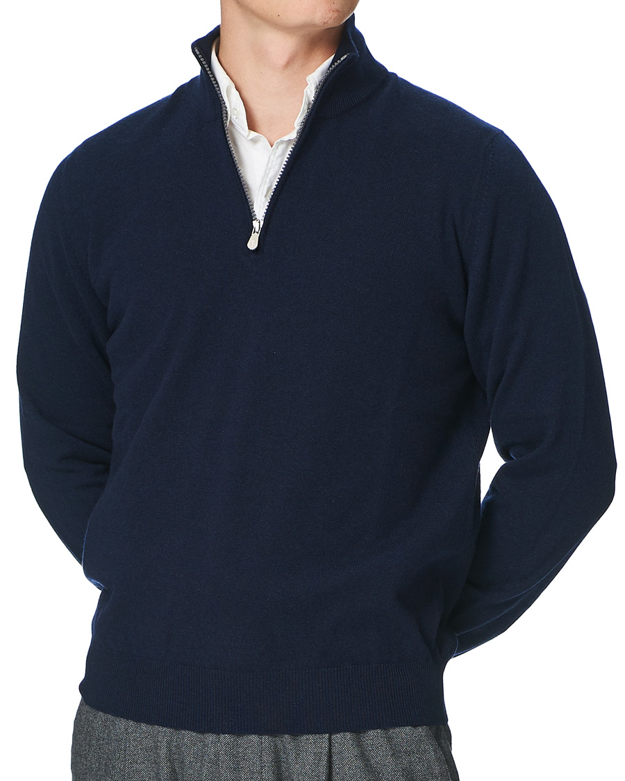 Uomini | Maglieria | Brunello Cucinelli | 2 Ply Cashmere Half Zip Navy
