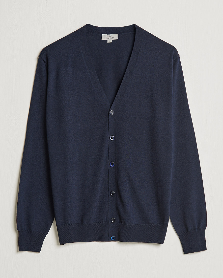 Uomini | Maglieria | Canali | Merino Wool Cardigan Navy