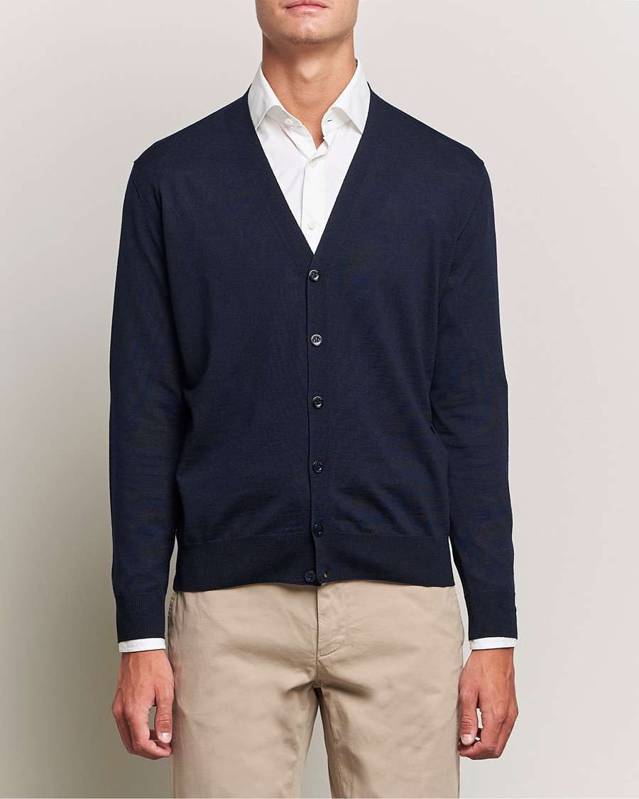 Uomini | Maglieria | Canali | Merino Wool Cardigan Navy