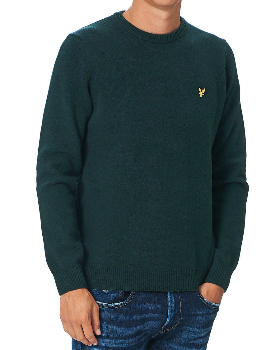 Uomini | Maglieria | Lyle & Scott | Lambswool Crew Neck Pullover Dark Green Marl