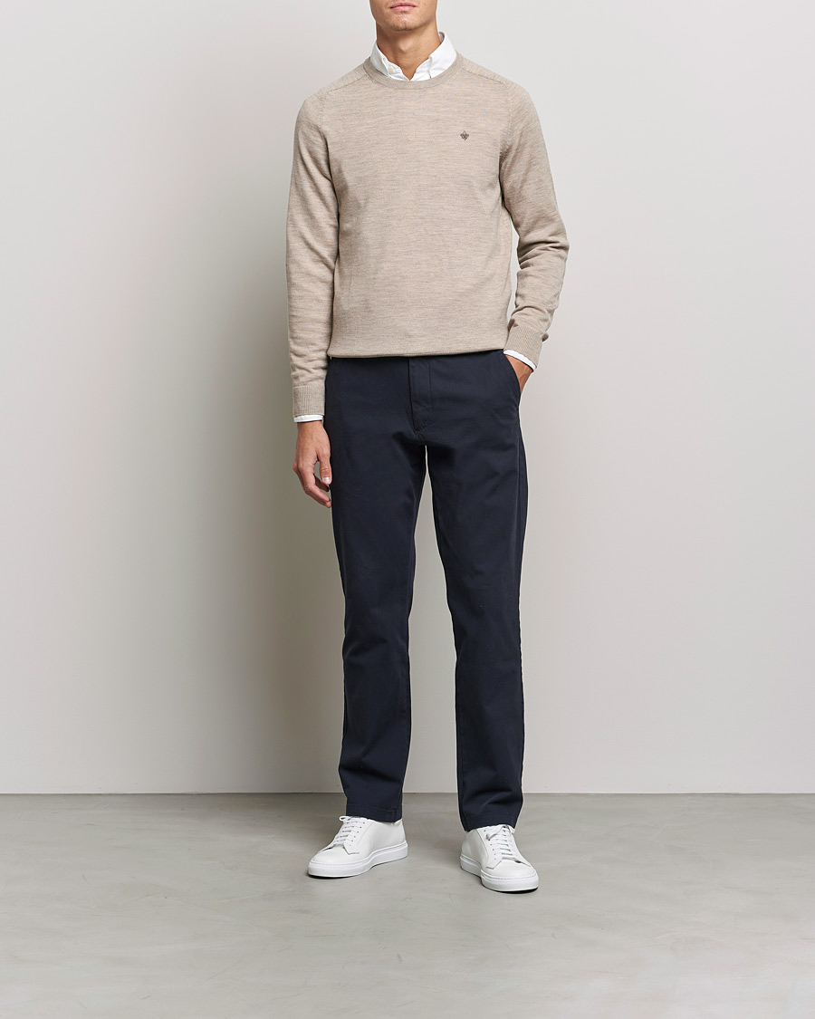 Uomini | Maglieria | Morris | Merino O-Neck Khaki Melange