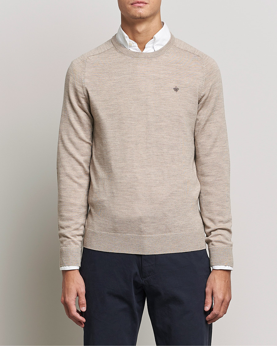 Uomini | Maglieria | Morris | Merino O-Neck Khaki Melange
