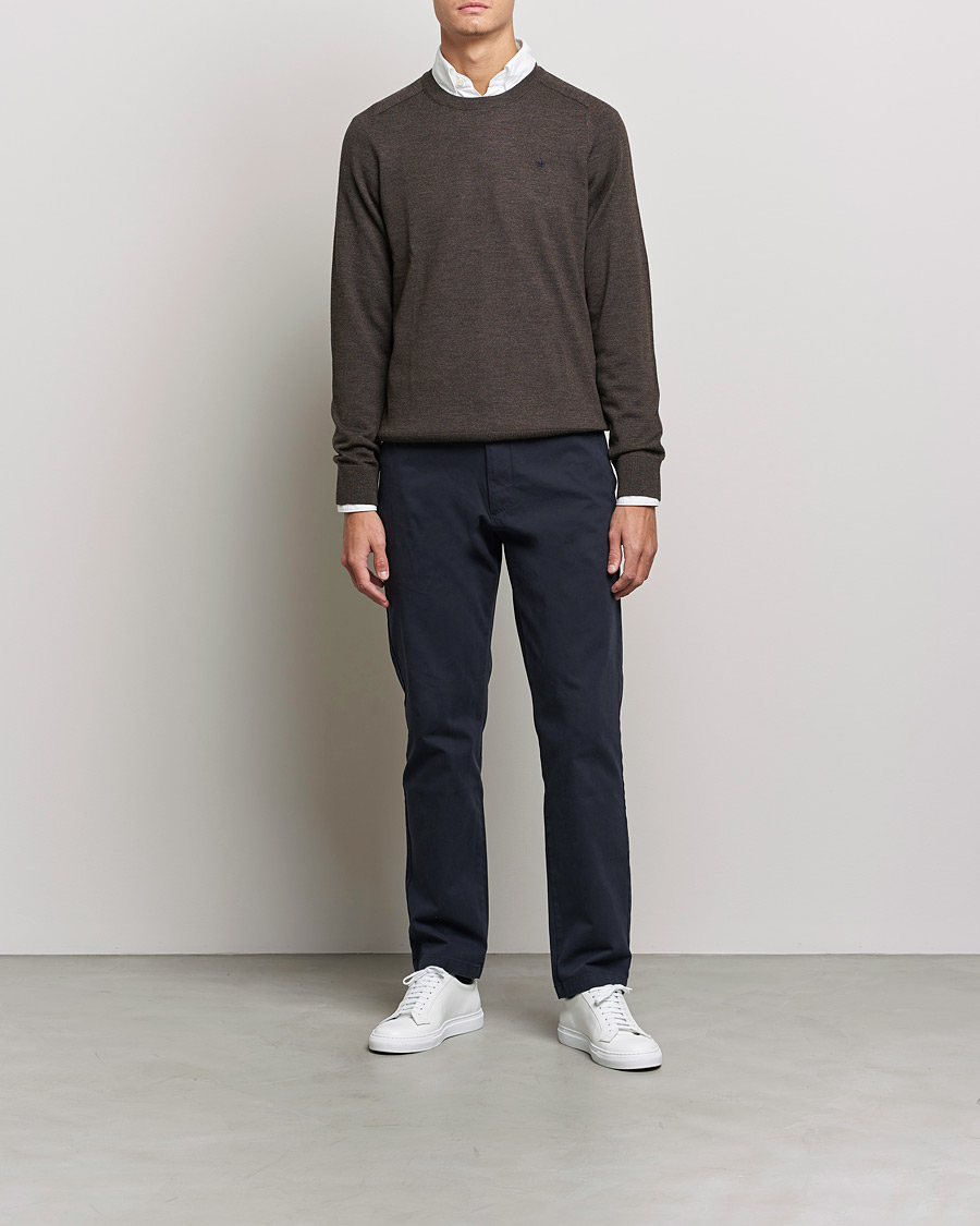 Uomini | Maglieria | Morris | Merino O-neck Brown Melange