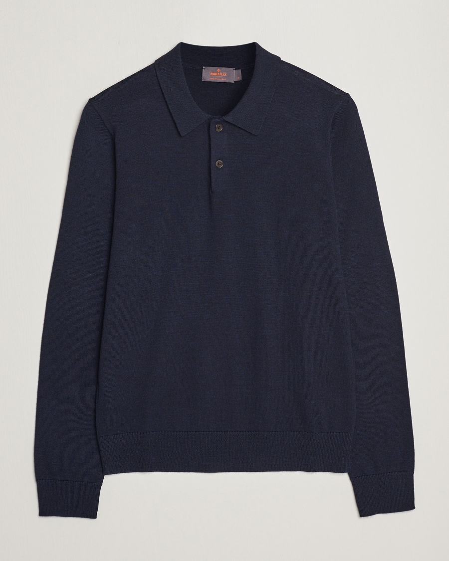 Uomini | Maglieria | Morris | Merino Polo Knit Navy