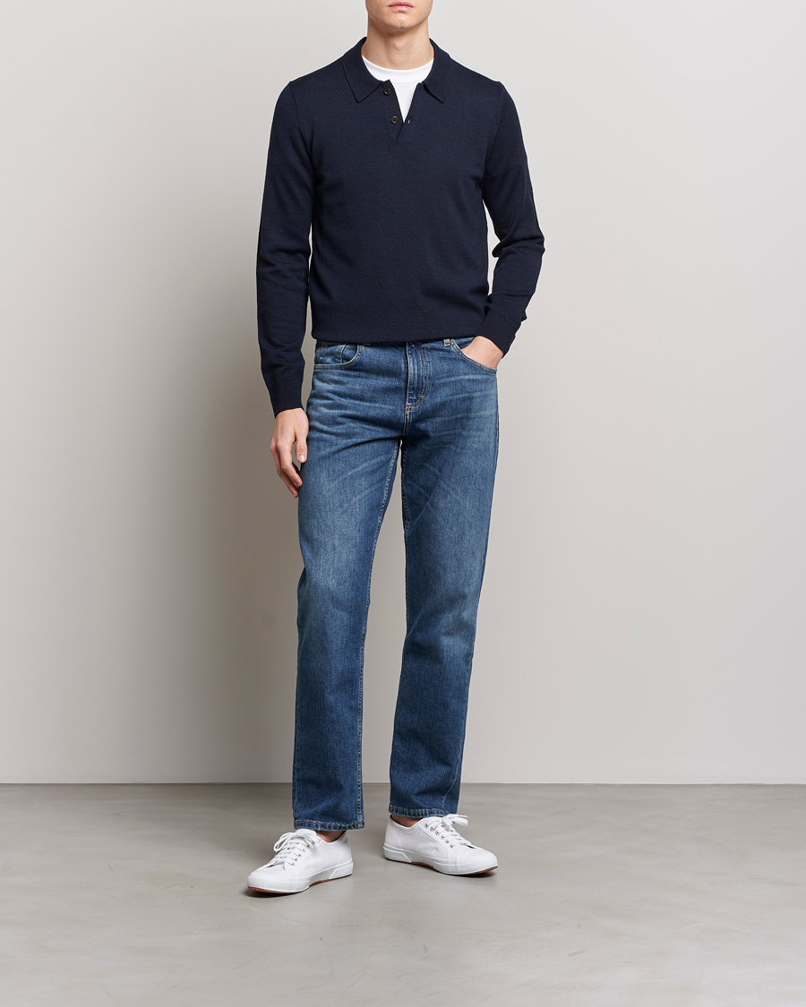 Uomini | Maglieria | Morris | Merino Polo Knit Navy