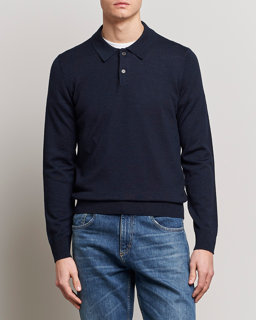 Uomini | Maglieria | Morris | Merino Polo Knit Navy