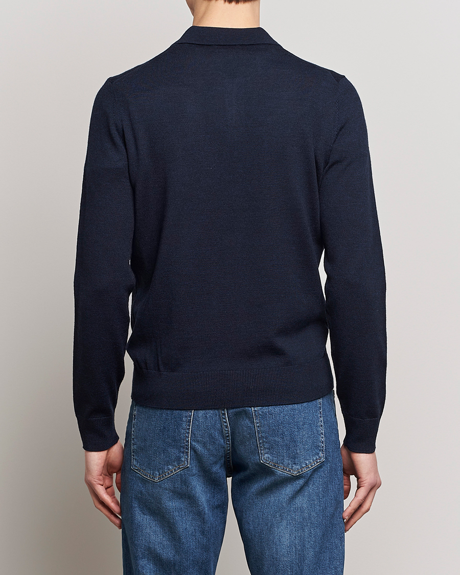 Uomini | Maglieria | Morris | Merino Polo Knit Navy