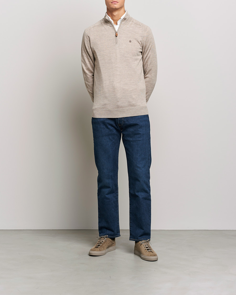 Uomini | Maglieria | Morris | John Merino Half Zip Khaki