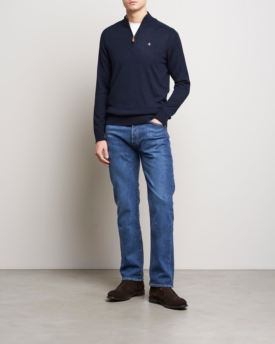 Uomini | Maglieria | Morris | John Merino Half Zip Navy