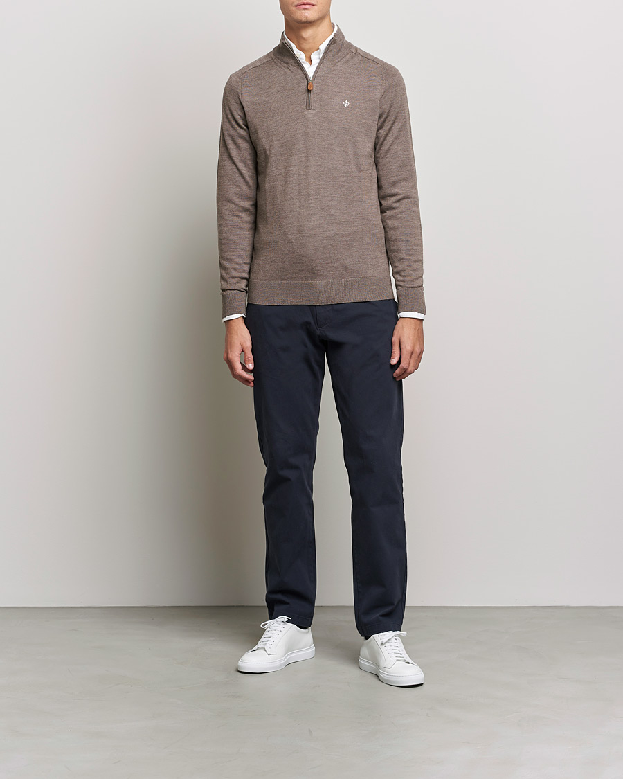 Uomini | Maglieria | Morris | John Merino Half Zip Light Brown