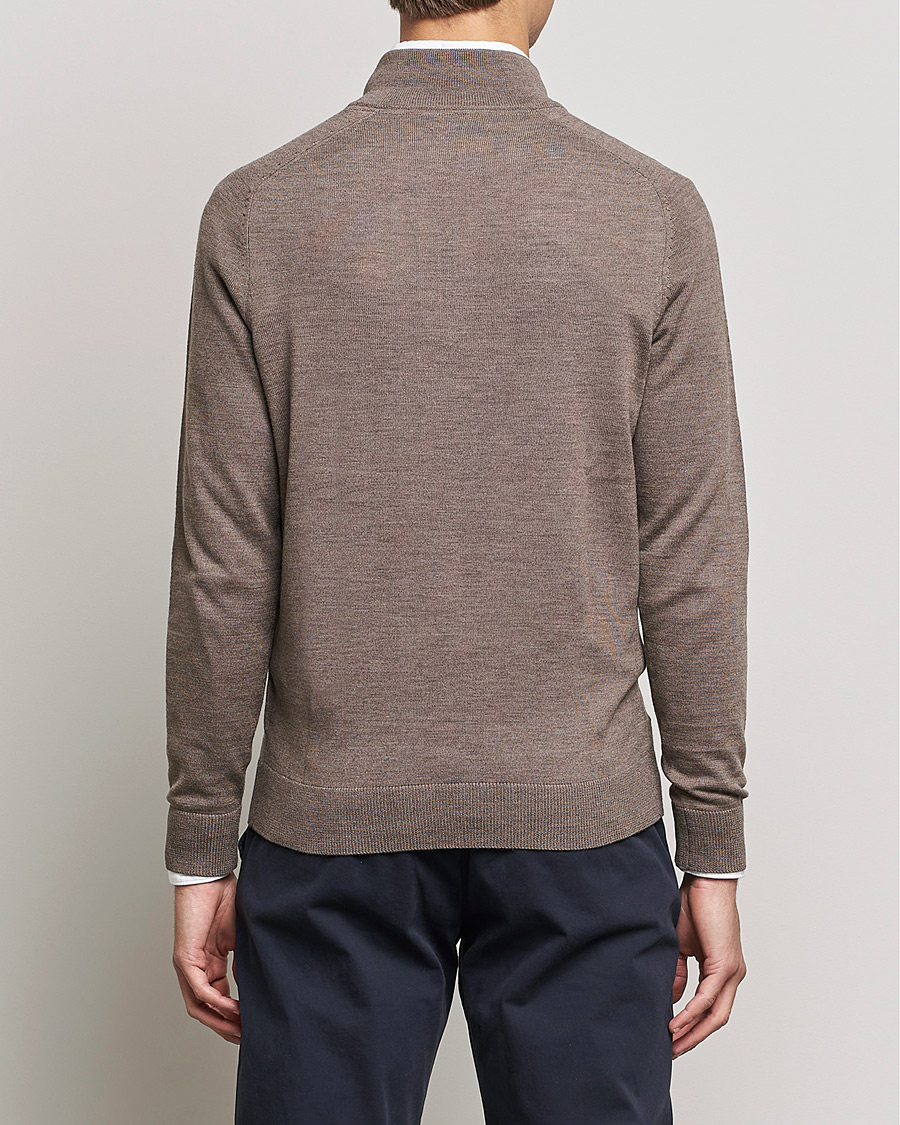 Uomini | Maglieria | Morris | John Merino Half Zip Light Brown