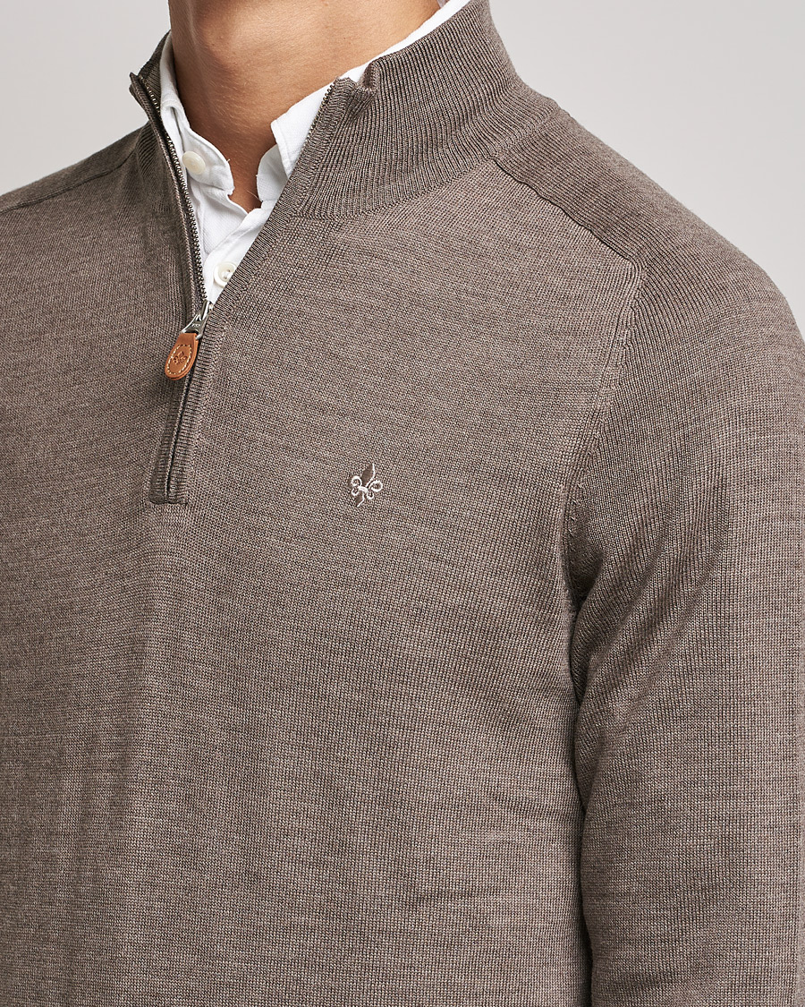 Uomini | Maglieria | Morris | John Merino Half Zip Light Brown