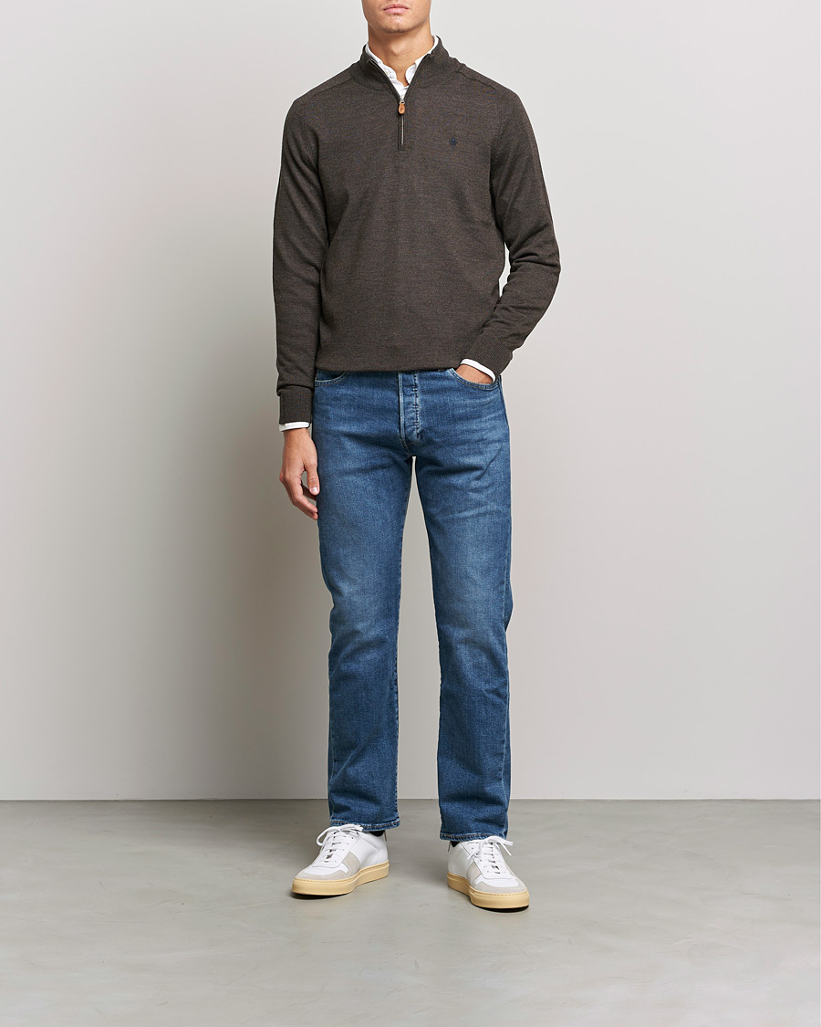 Uomini | Maglieria | Morris | John Merino Half Zip Dark Brown