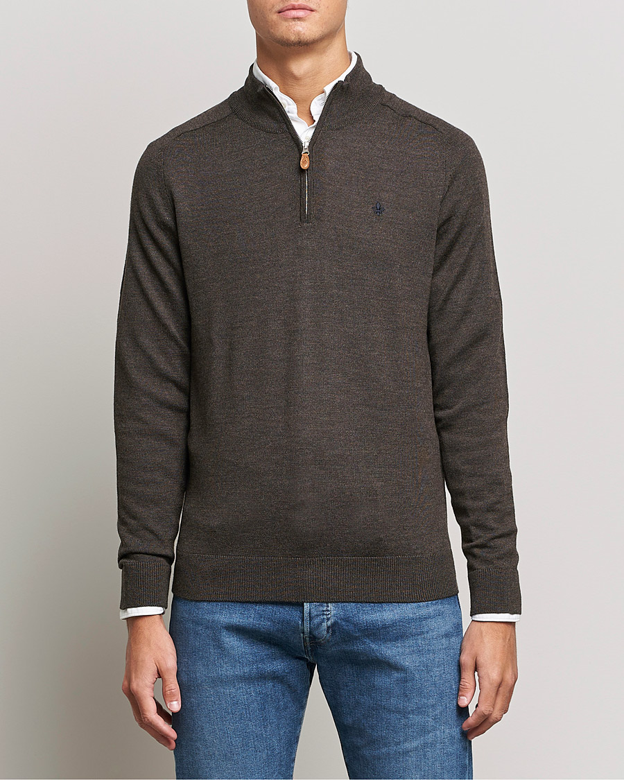 Uomini | Maglieria | Morris | John Merino Half Zip Dark Brown