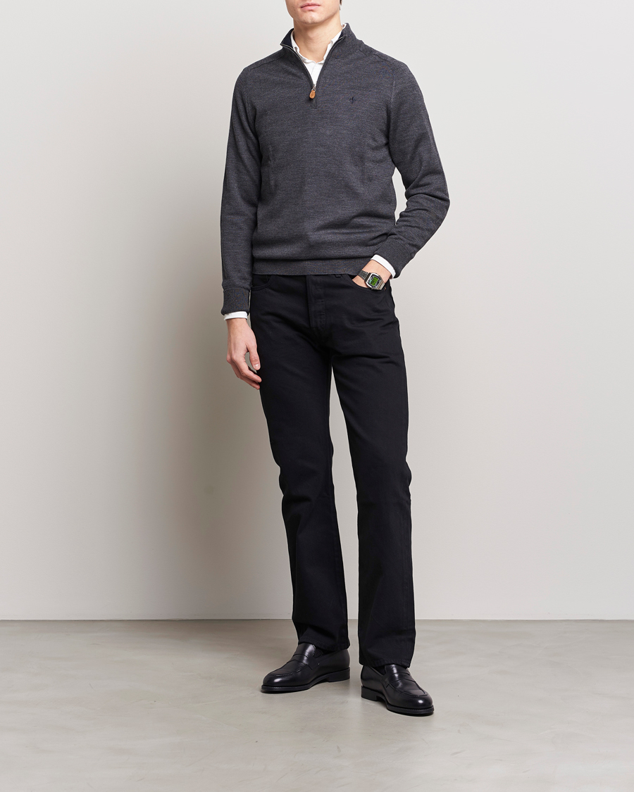 Uomini | Maglieria | Morris | John Merino Half Zip Dark Grey