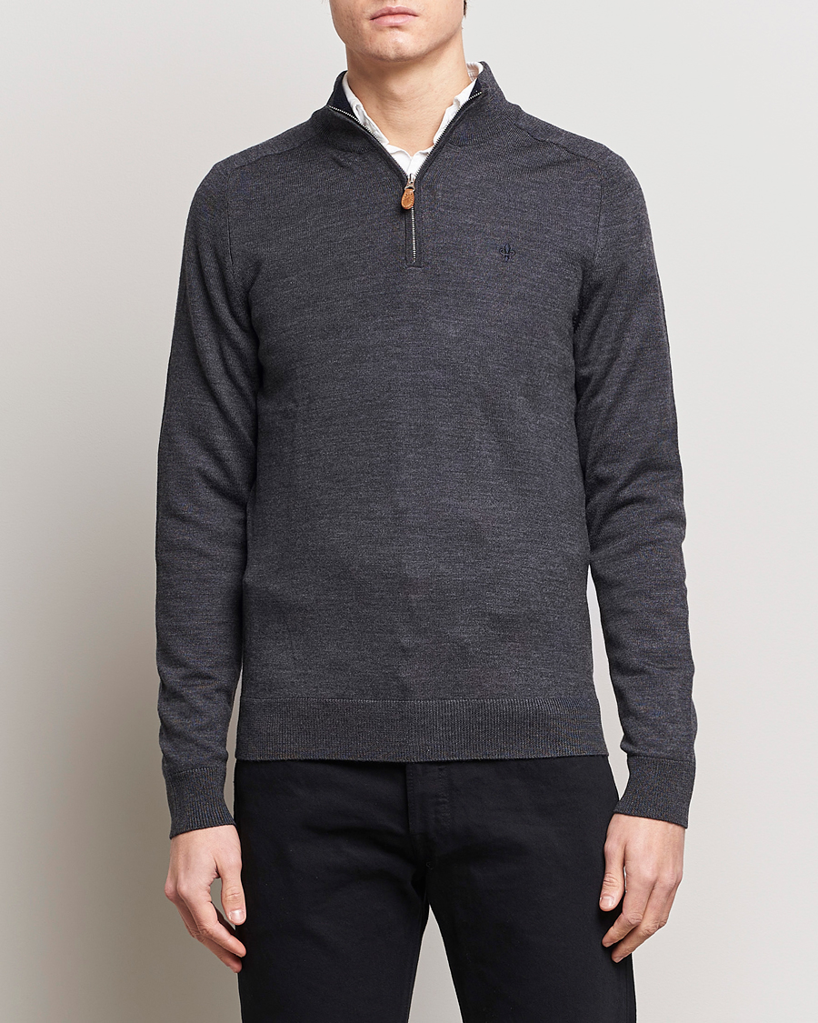 Uomini | Maglieria | Morris | John Merino Half Zip Dark Grey