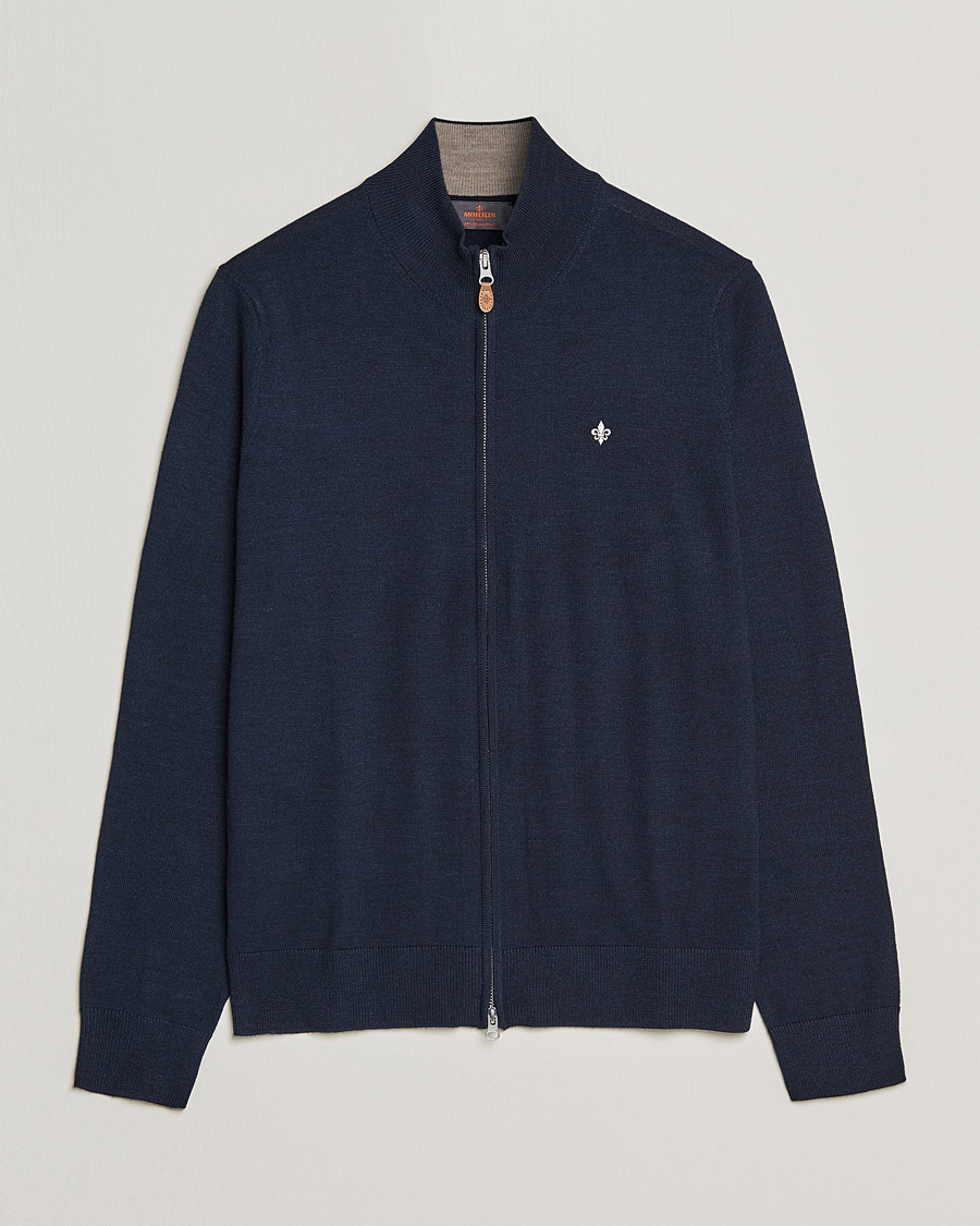 Uomini | Maglieria | Morris | Merino Zip Cardigan Navy