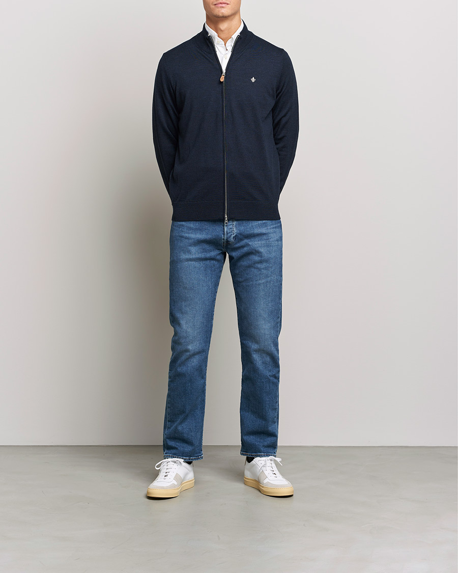Uomini | Maglieria | Morris | Merino Zip Cardigan Navy