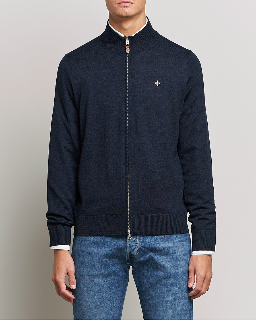 Uomini | Maglieria | Morris | Merino Zip Cardigan Navy