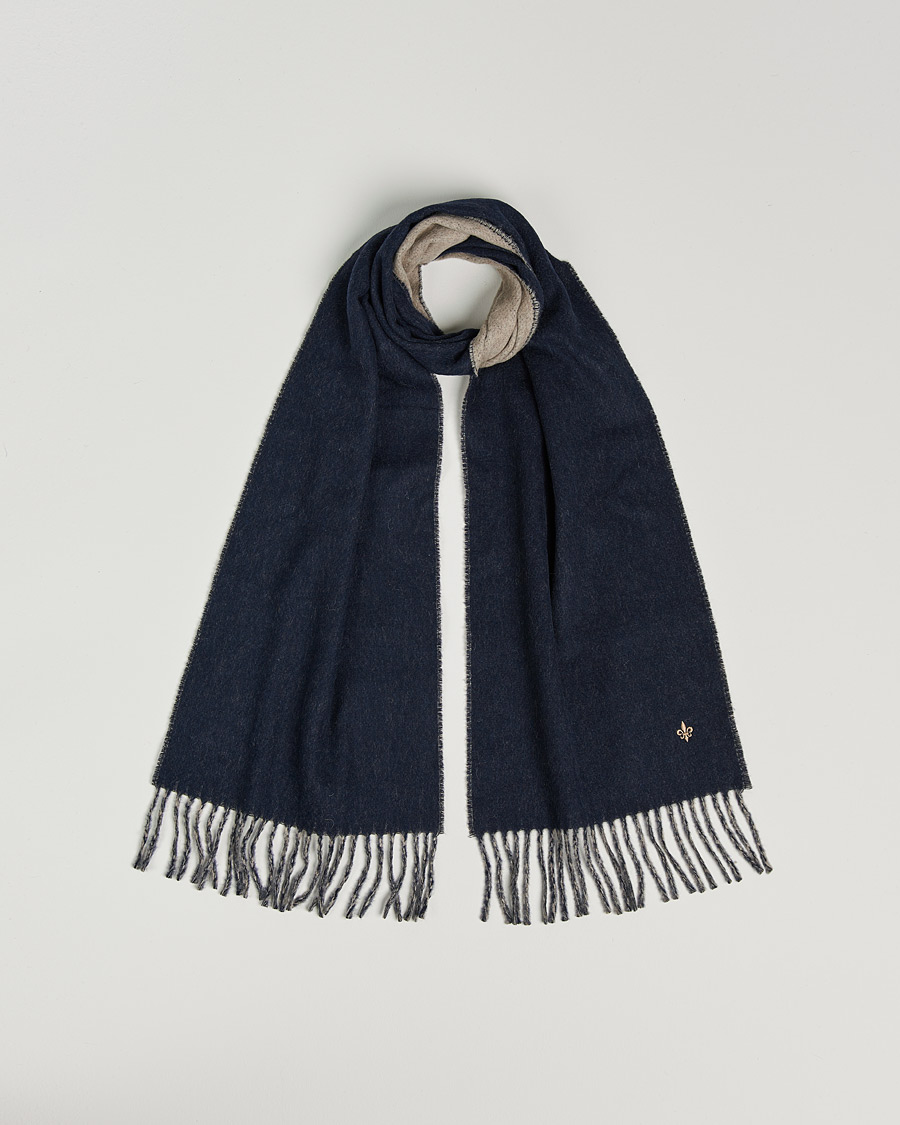 Uomini | Morris Double Face Wool Scarf Navy/Beige | Morris | Double Face Wool Scarf Navy/Beige