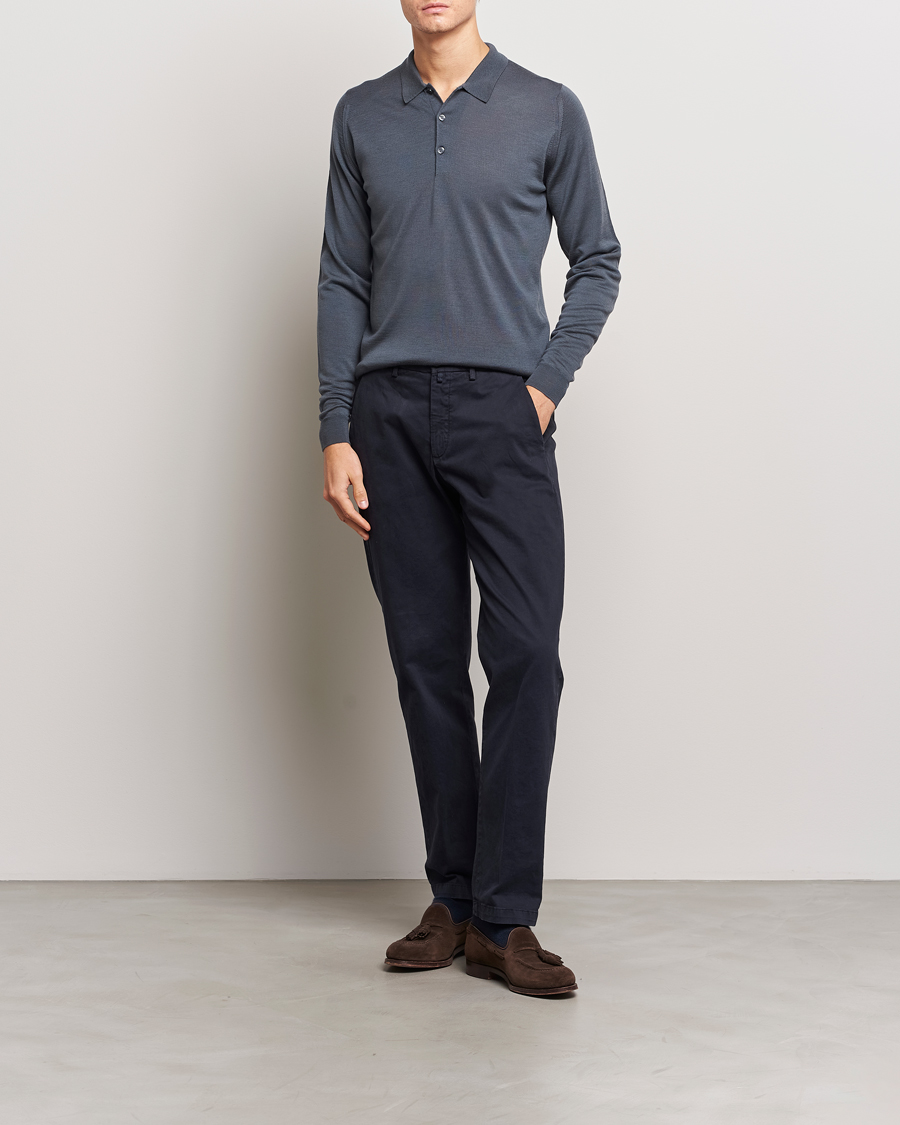 Uomini | Maglieria | John Smedley | Belper Extra Fine Merino Polo Pullover Slate Grey
