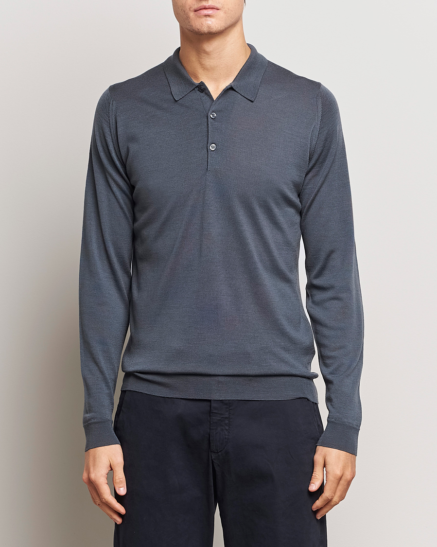 Uomini | Maglieria | John Smedley | Belper Extra Fine Merino Polo Pullover Slate Grey