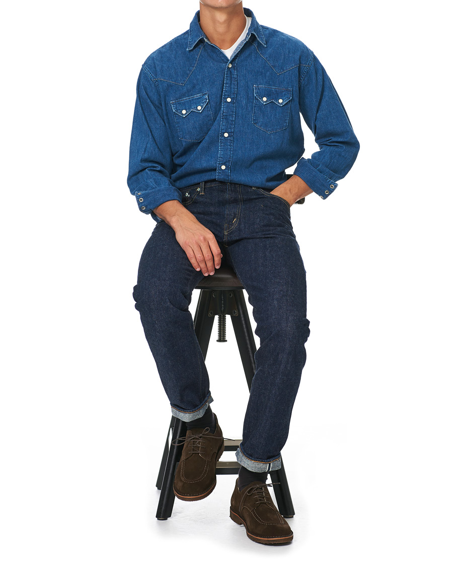 Uomini | Camicie | orSlow | Denim Western Shirt Washed Indigo