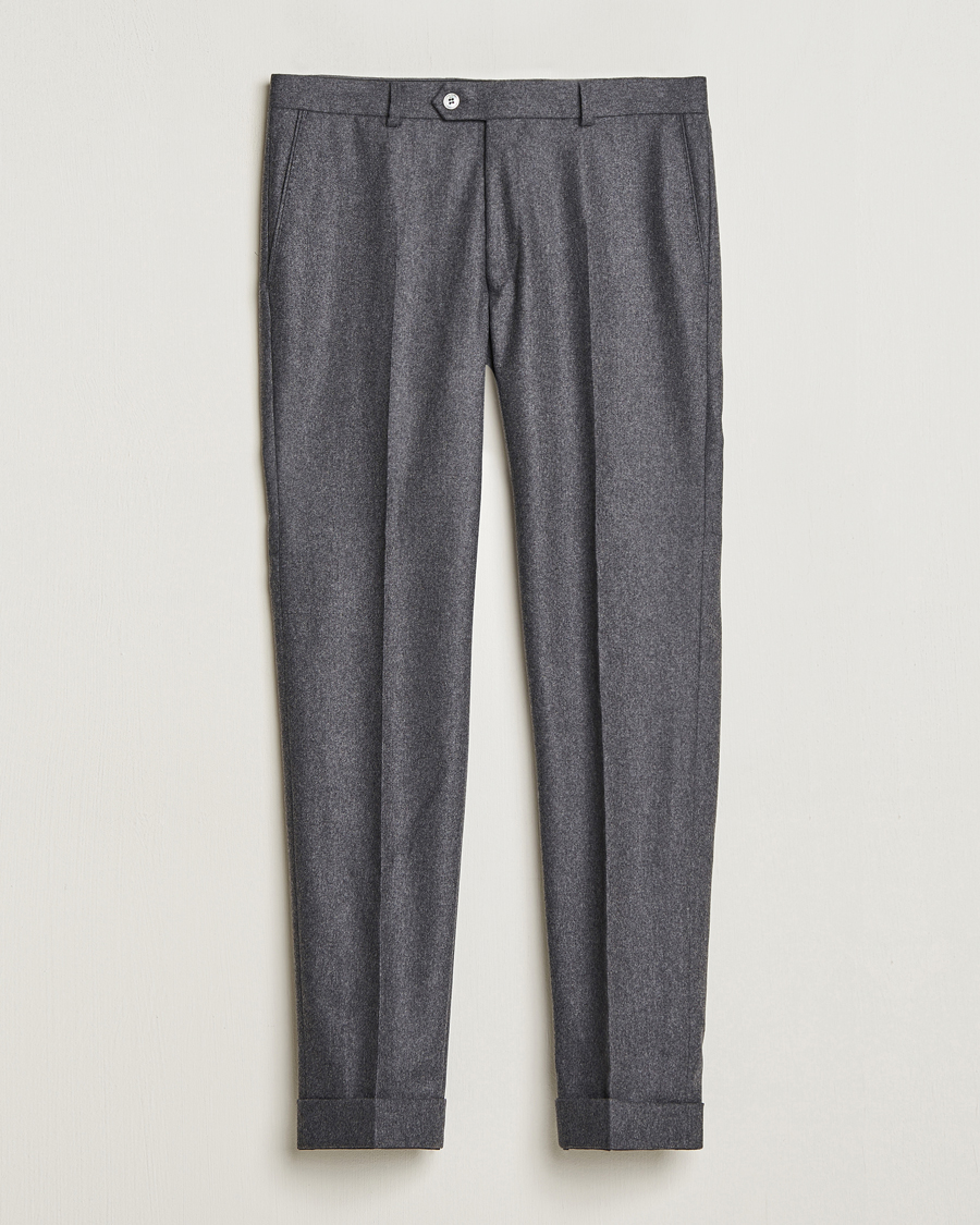 Uomini | Pantaloni | Oscar Jacobson | Denz Turn Up Flannel Trousers Grey Melange