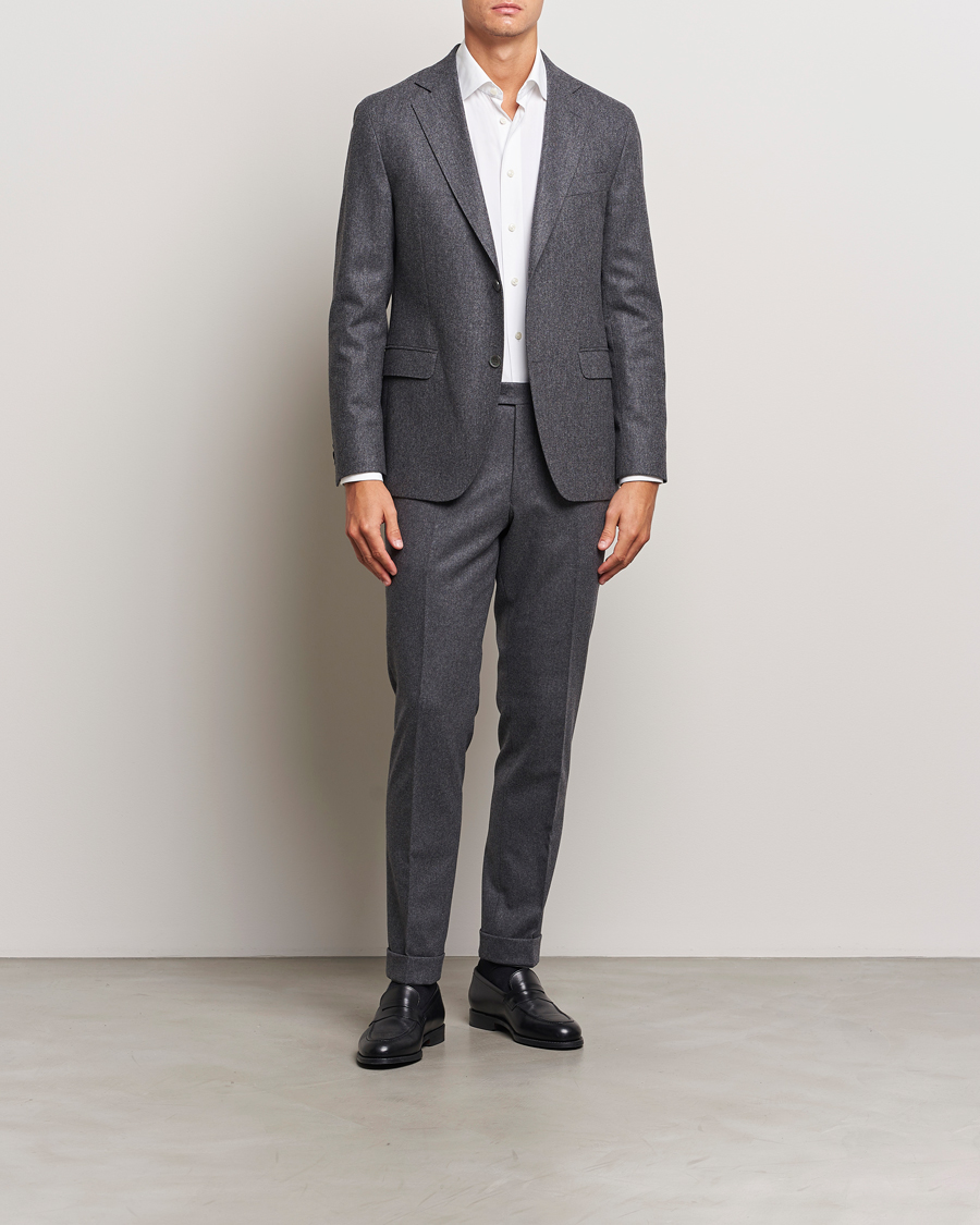 Uomini | Pantaloni | Oscar Jacobson | Denz Turn Up Flannel Trousers Grey Melange