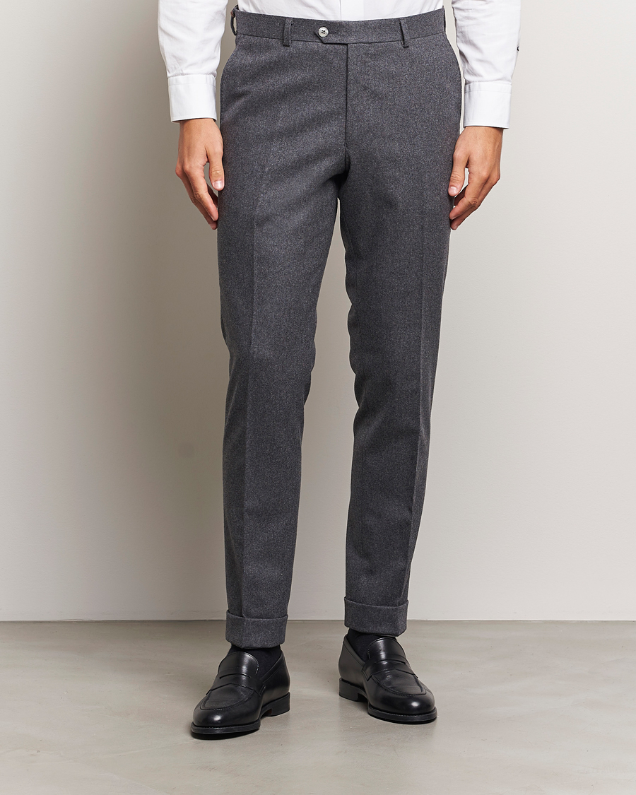 Uomini | Pantaloni | Oscar Jacobson | Denz Turn Up Flannel Trousers Grey Melange