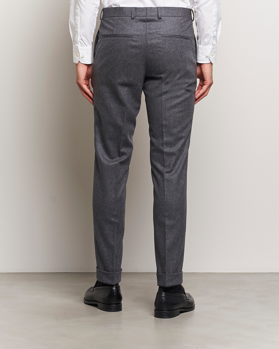 Uomini | Pantaloni | Oscar Jacobson | Denz Turn Up Flannel Trousers Grey Melange