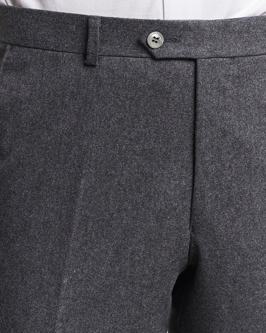 Uomini | Pantaloni | Oscar Jacobson | Denz Turn Up Flannel Trousers Grey Melange