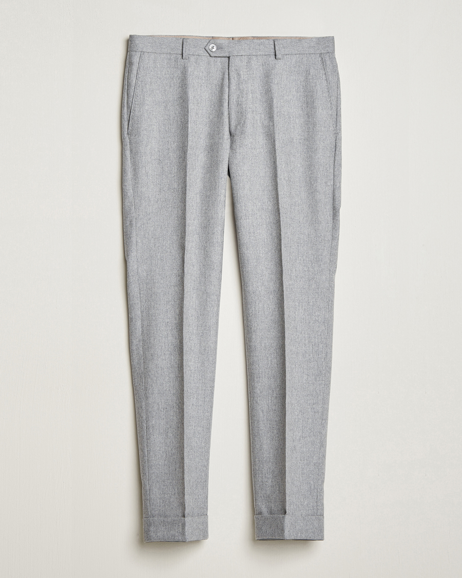Uomini | Pantaloni | Oscar Jacobson | Denz Turn Up Flannel Trousers Light Grey Melang