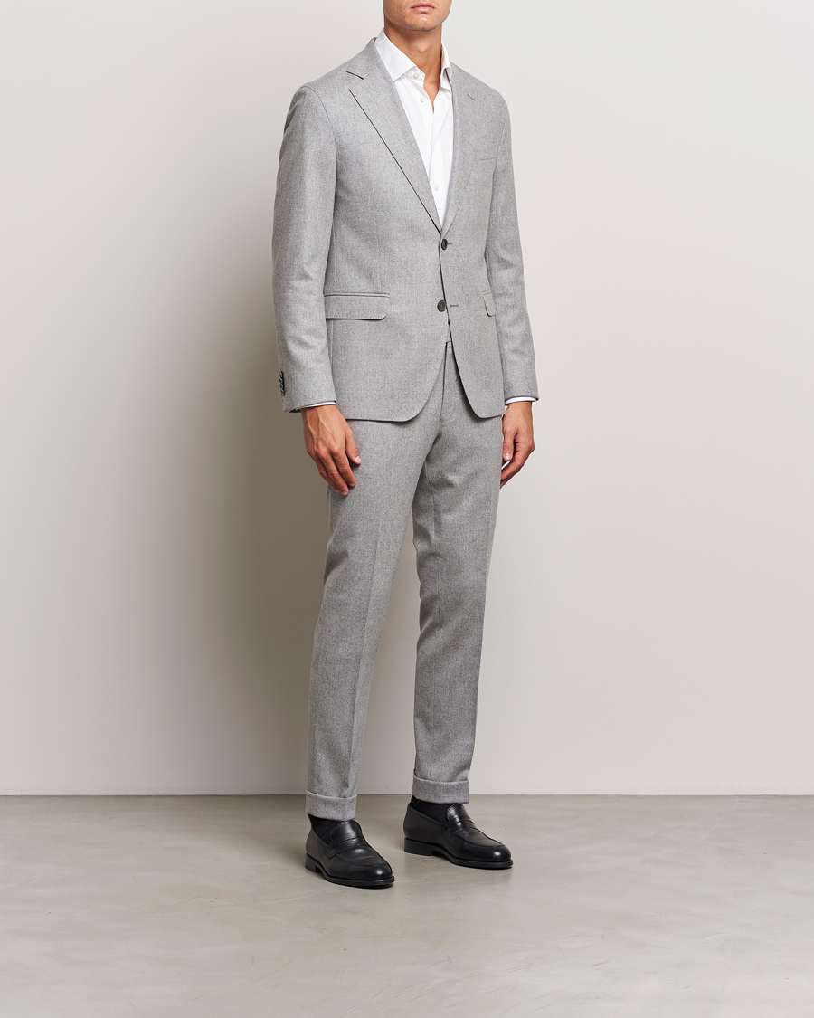 Uomini | Pantaloni | Oscar Jacobson | Denz Turn Up Flannel Trousers Light Grey Melang